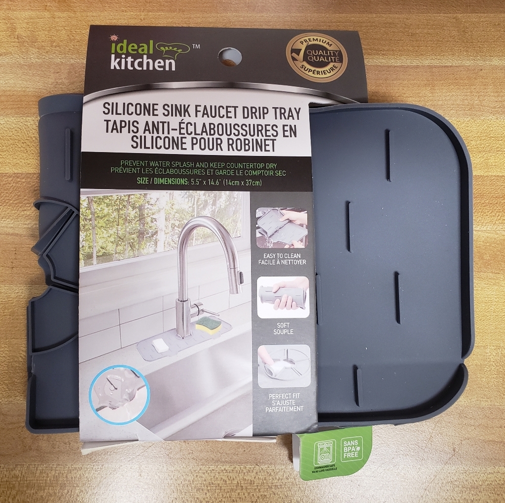 Silicone Sink Faucet Drip Tray Splash Guard Grey - Picture 4 of 4
